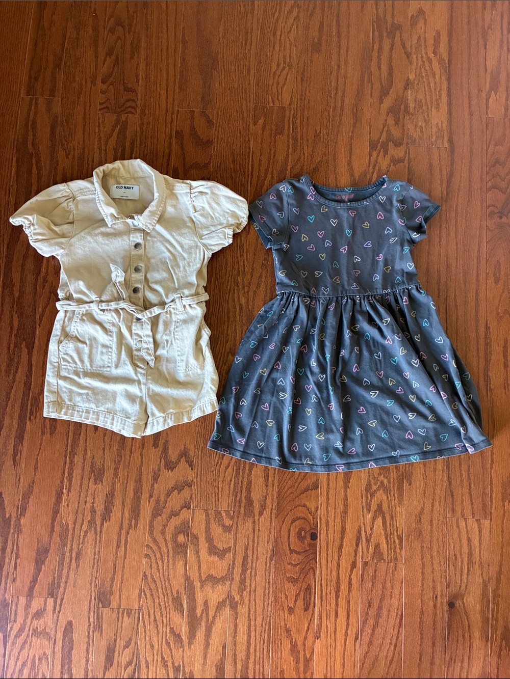 Old Navy Girls' Grey Heart-Print Dress and Cream Khaki Romper Set